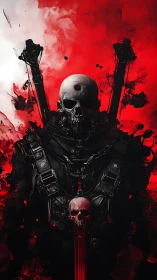 Grim skull knight rising from a storm of red shadows.