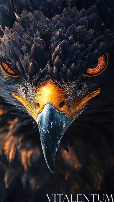 Predatory gaze of a dark eagle rendered in hyper detail.