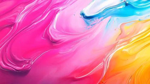Soft rainbow currents of glossy pink, blue, and gold paint.