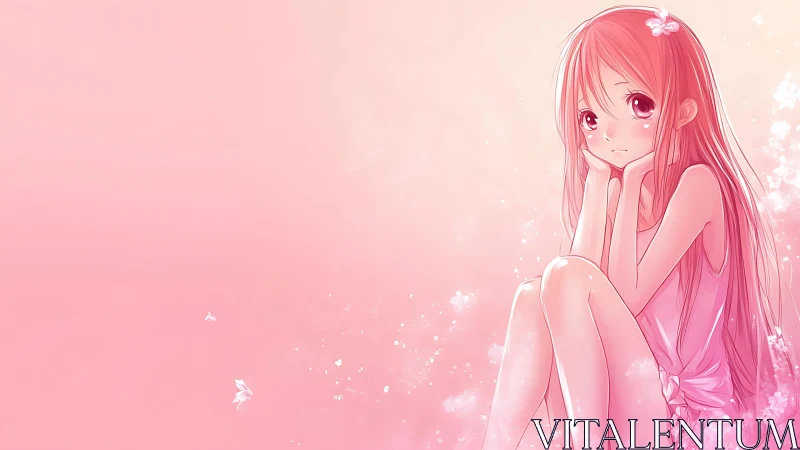 Soft pink anime girl rests in dreamy sparkling glow