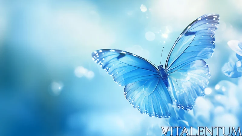 Blue butterfly on soft bokeh background in close view.