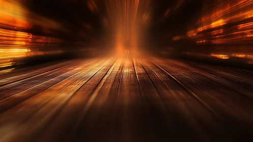 Dramatic wooden floor with glowing motion blur and warm lighting.