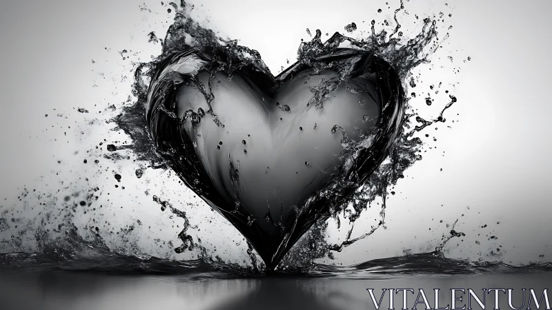 Water splash forming heart shape, monochromatic composition.