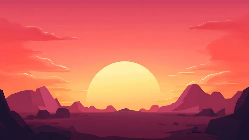 Minimal desert sunset over stylized rocky canyon horizon.