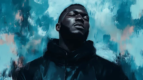 Digital portrait of man in blue abstract ambience.