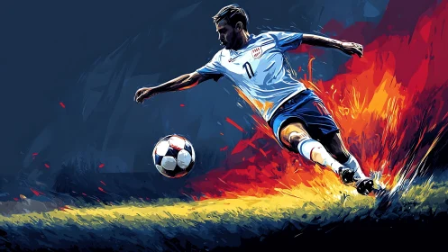 Dynamic soccer striker unleashes a fiery, game-winning kick