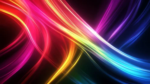 Spectral light trails forming intersecting chromatic wave ribbons