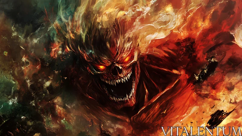 Flaming skull demon emerges roaring from swirling inferno