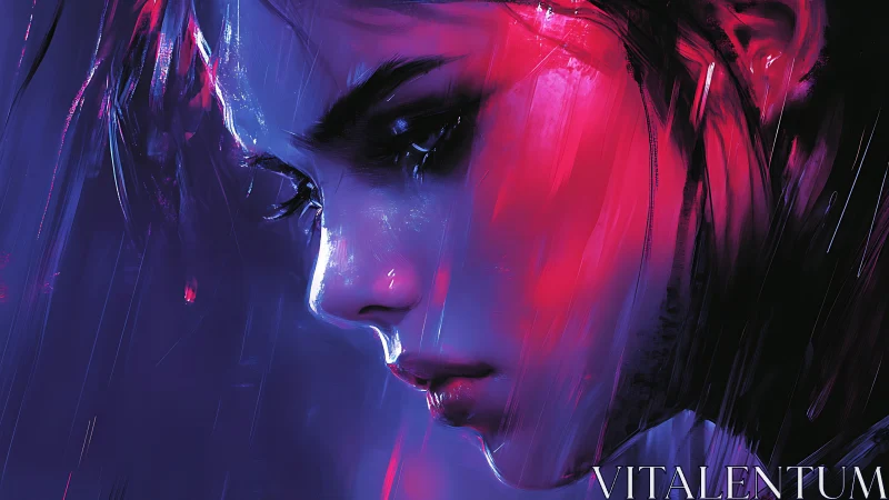 Brooding neon-lit portrait echoes cyberpunk loneliness