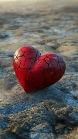 Cracked Crimson Heart on Weathered Rock Surface