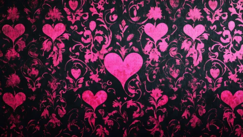 Vibrant Pink Hearts Dance Through Romantic Baroque Florals