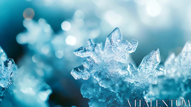 Macro lens isolates crystalline snowflake structures in cold light