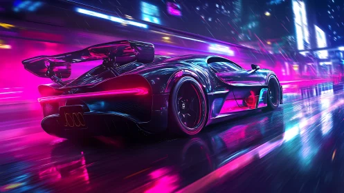 Neon night sprint with a mirror-bright futuristic supercar.