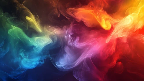 Vibrant neon smoke waves in swirling rainbow spectrum.