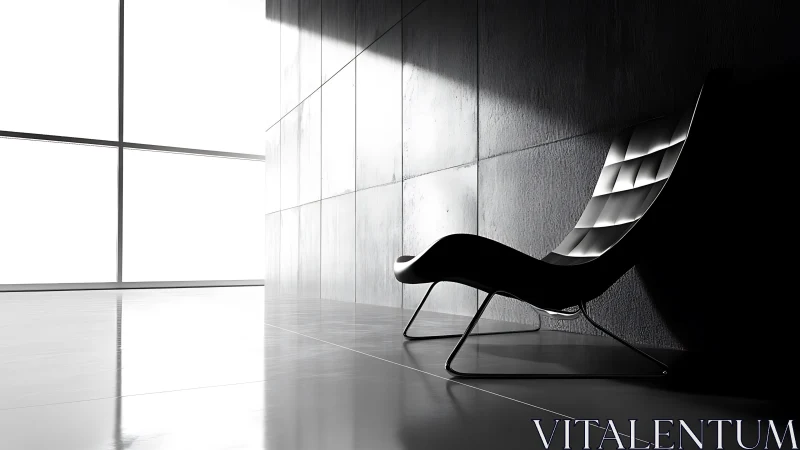 Solitude's Silhouette: Modern Chair Suspended in Monochrome Reverie.