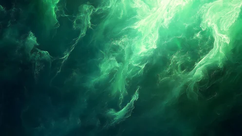 Ethereal Green Smoke Abstract Digital Art with Vibrant Glow.