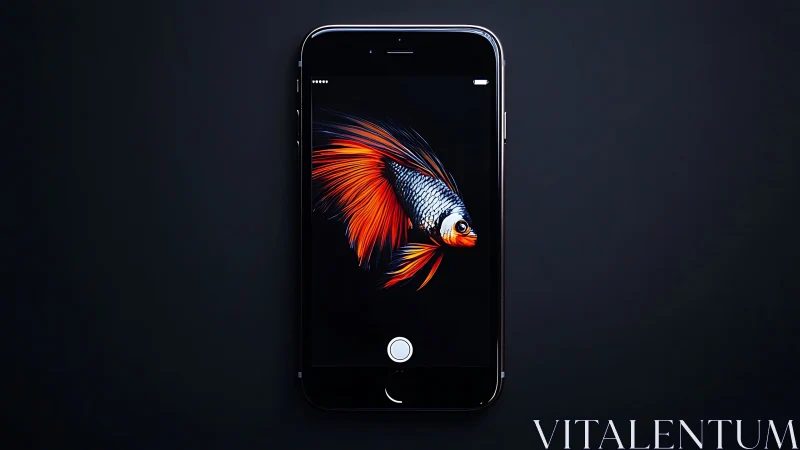 Vibrant Betta Fish Glows on Dark Phone Screen.
