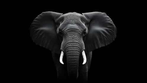 Majestic tusked elephant crowned in sculpted shadowed light.