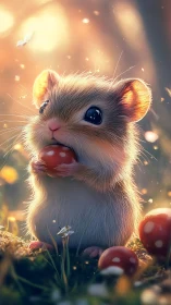 Digital painting study of a forest mouse with toadstools backlit.