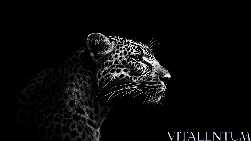Midnight leopard gazes ahead with calm, confident power