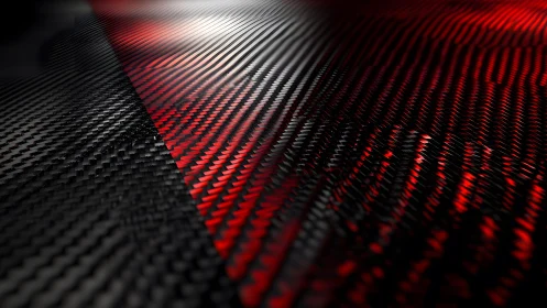 Dynamic close-up of carbon fiber texture with red lighting effect.