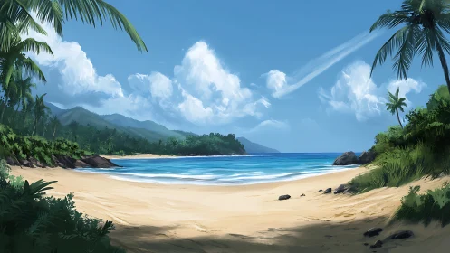 Tropical Paradise Beach Awaits With Golden Sand