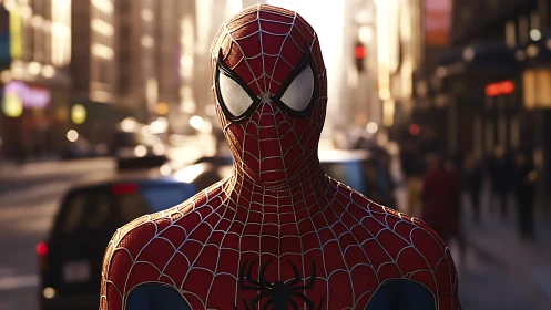 Friendly city hero in a sunlit street full of quiet energy.