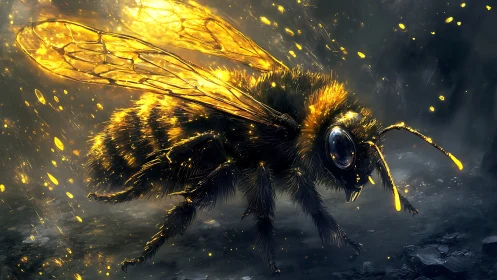 Luminous Macro Honeybee in Dramatic Chiaroscuro Digital Painting.