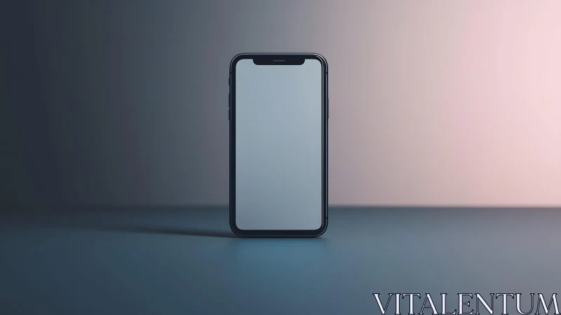 Modern smartphone standing upright on gradient background, minimal style.