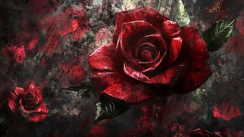 Crimson Rose Dissolution: Textured Digital Fantasy.