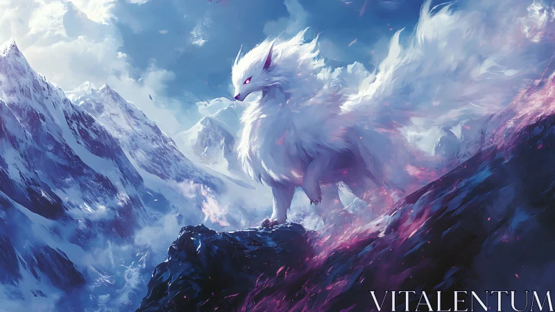 Mystic fox guardian roaming the glowing winter peaks.