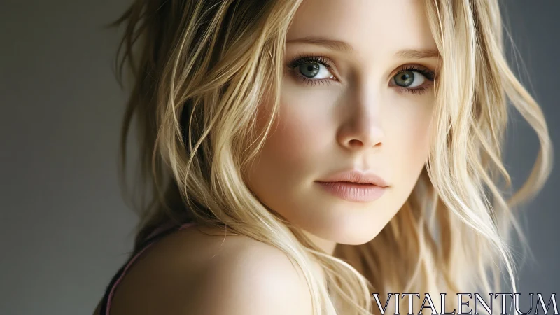 Softly lit blonde portrait captures serene direct gaze