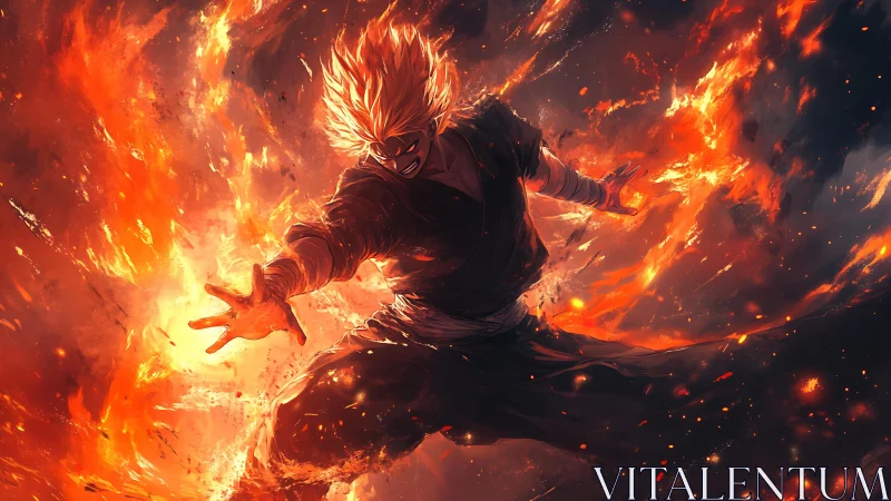 Flame warrior unleashes explosive inferno energy surge