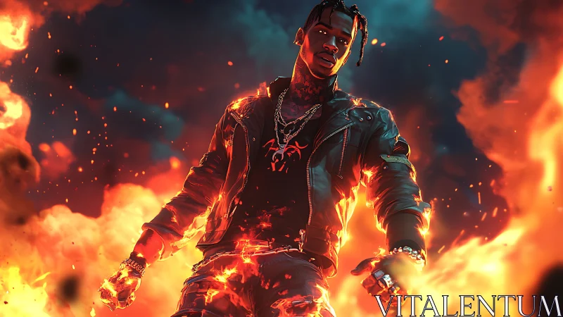 Firelit hero strides forward wrapped in blazing neon glow