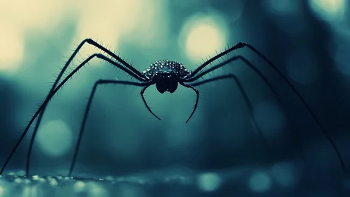 Macro view isolates long-legged arachnid against defocused bokeh