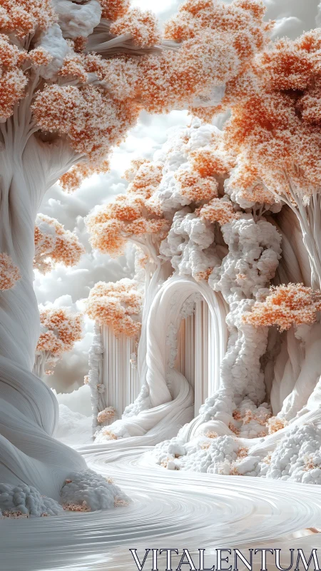 Ethereal ivory forest swirls into a luminous dreamscape.