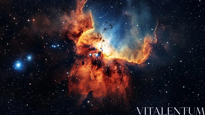 Nebula plume unfurls like cosmic firelit wings in silence