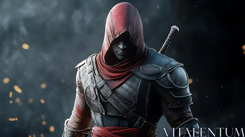 Photorealistic hooded rogue in cinematic armor lighting.
