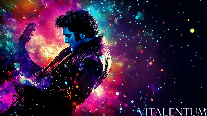 Cosmic rock serenade igniting a neon galaxy of sound.