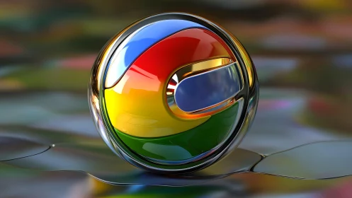 Chrome-Inspired 3D Glass Sphere on Abstract Surface, Digital Art.