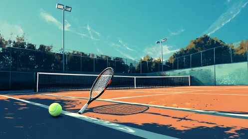 Sunlit tennis court holds its breath between fierce rallies