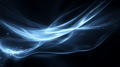 Ethereal blue light waves on dark background, digital abstract art.