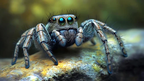 Macro digital render of iridescent hairy jumping spider