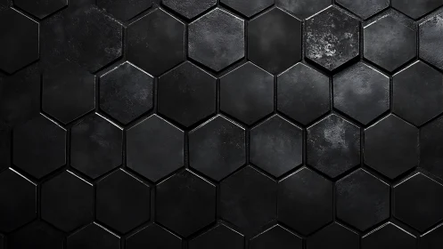 Dark hexagonal tiled surface with subtle reflective texture.