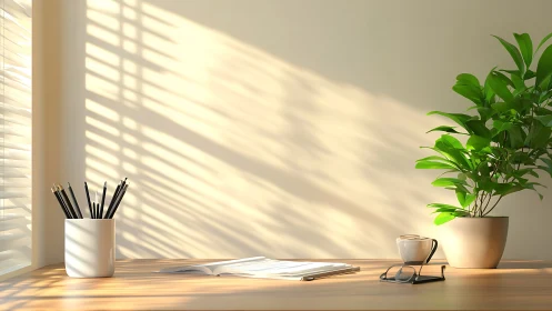 Sunlit minimalist desk where quiet ideas slowly bloom.