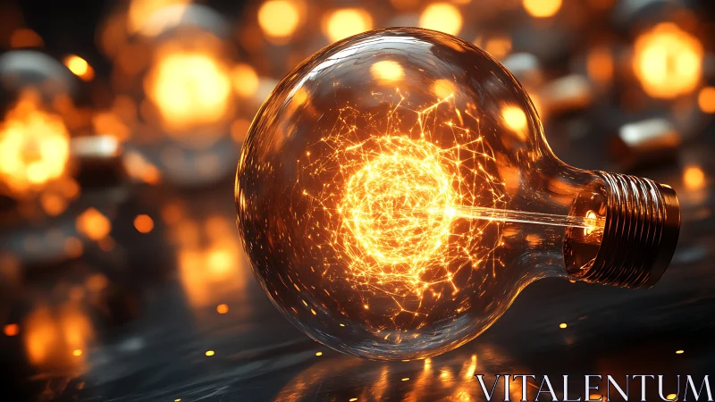 Rendered glass bulb encloses dense orange light network