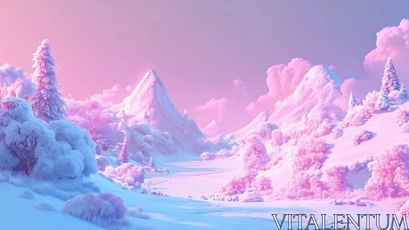 Iridescent pastel mountains with frosted valley panorama.