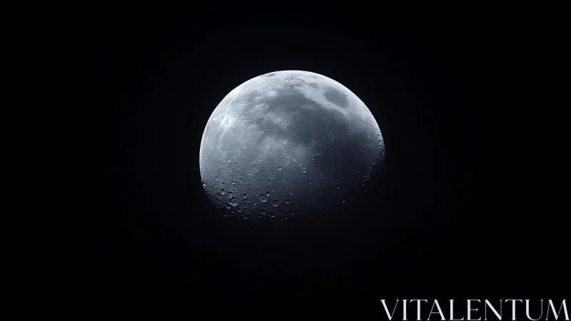 Half moon glows in deep space with crisp cratered detail