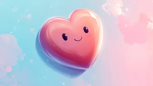 Anthropomorphic pink heart with procedural rendering gradient and luminous ambient light effects