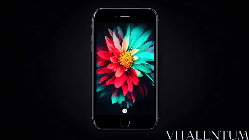 Vibrant Flower Wallpaper on Modern Smartphone Display, Digital Art.